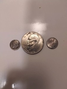 1776-1976 eisenhower dollar No Mint Mark, 1986 P Mistake Rim Dime ,2000D Penny  