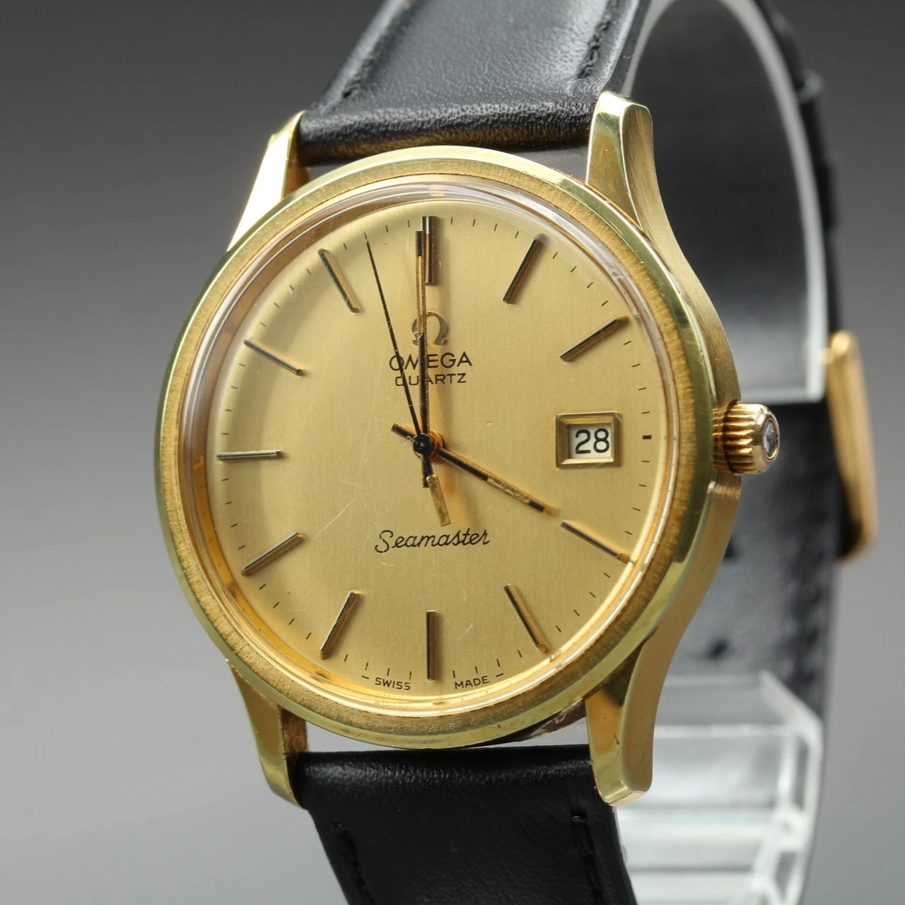 Omega — Vintage [N Mint] Omega Seamaster Cal.1342 Push Crown Gold 35mm Men Qz Watch #51