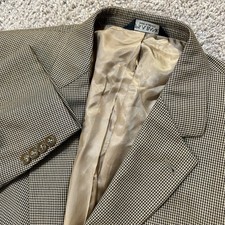 Jos A Bank Houndstooth Blazer Pattern 100 Wool Beige Brown Men  s 42L 42 Long