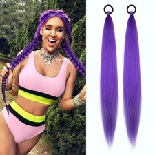 Long 26-Inch Purple Ponytail Extensions - 2 Pack, Flame Retardant  Fashionable