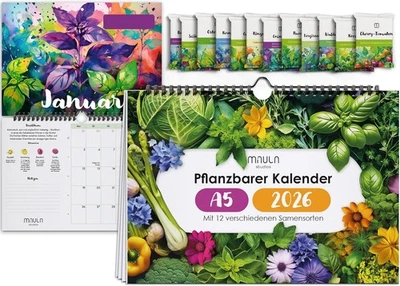 Milula Studios Einpflanzbarer Kalender 2026 – Pflanzkalender & Saatgut Kalender