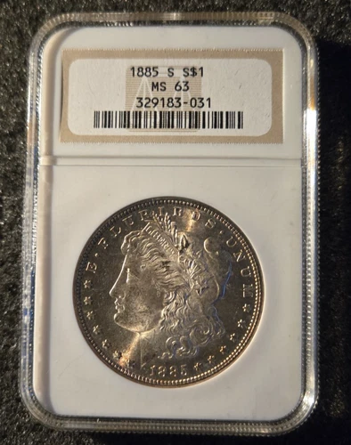 1885-S MORGAN SILVER DOLLAR COIN SILVER UNCIRCULATED CERTIFIED MS 63
