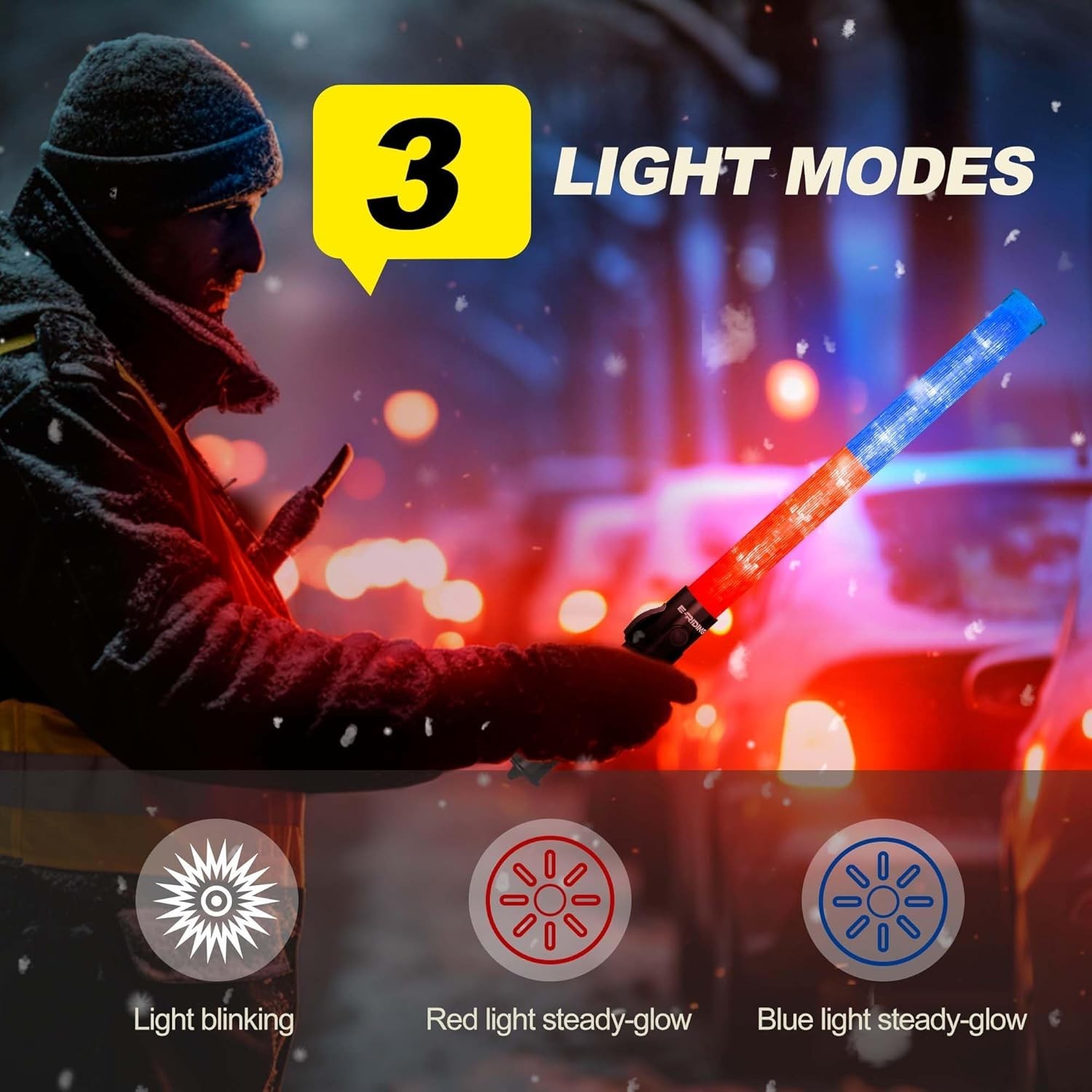 2 Pcs 21inch Red and Blue Light Baton, Signal Traffic Safety Wand Led Light w...