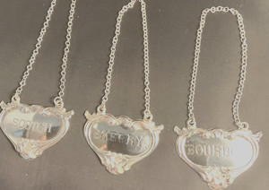 Jennings Silver & Co Sterling Silver Decanter Labels = Scotch , Bourbon , Sherry