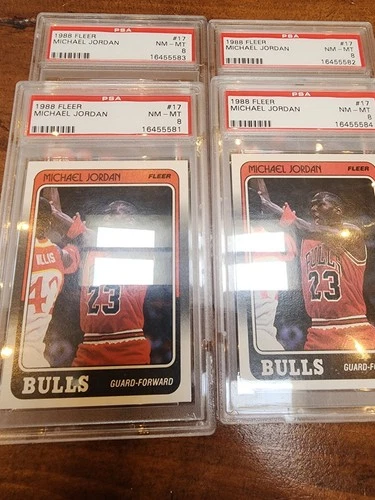 1988-89 Fleer 17 Michael Jordan 4-Card Lot -- All Four Cards Graded PSA 8 Nr-Mt