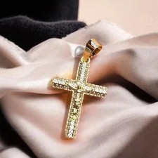 2Ct Round Cut White Moissanite Men's Cross Pendant 14K Yellow Gold Plated