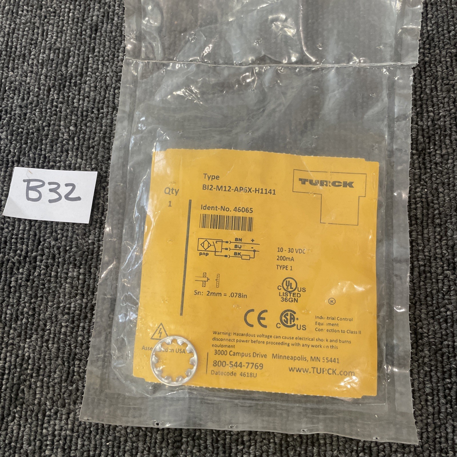 For TURCK Bi2-M12-AP6X-H1141 46065 Inductive sensor PNP Metal Barrel w/Connector