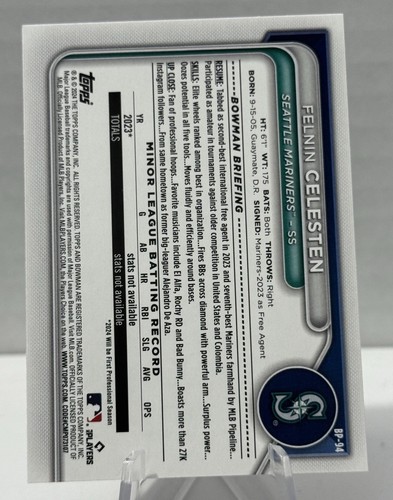 π₯ FELNIN CELESTEN MARINERS * 2024 Bowman Prospects - PURPLE #'D /250π₯ - Picture 4 of 4
