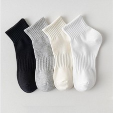 NEW 5 Pairs Women  s White Cotton Ankle Socks Anti-Slip Sport Style