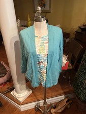 Alfred Dunner Cardigan Top sz PMed. Ly blue w/ multi colored shell (attached)