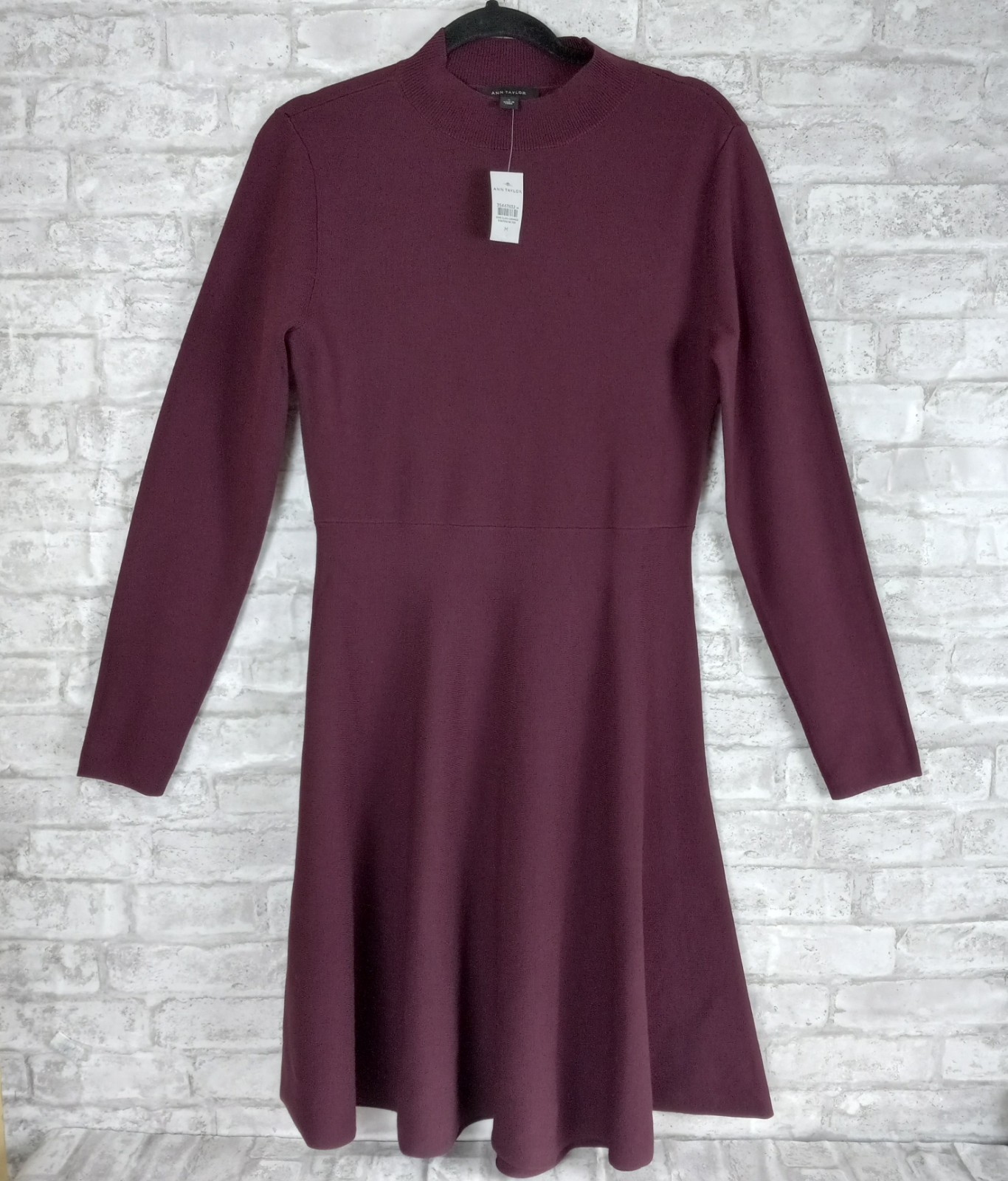 Ann Taylor Fit & Flare Dress Medium Burgundy Business Career Classic Knit NEW