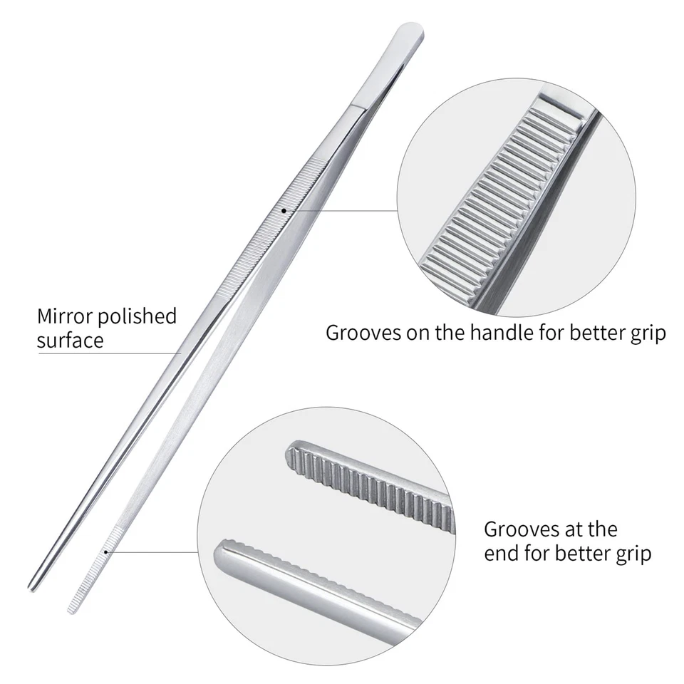 Pinzas extra largas de 12 pulgadas, pinzas de cocina de precisión, plateadas Foto 3 de 4
