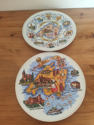 Vintage Spanien Mallorca Karte Sammler Teller Porzellan Souvenir x 2