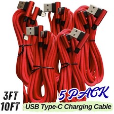 5PACK 90 Degree Right Angle USB Charger Charging Sync Type C Cable 3FT/10FT Cord