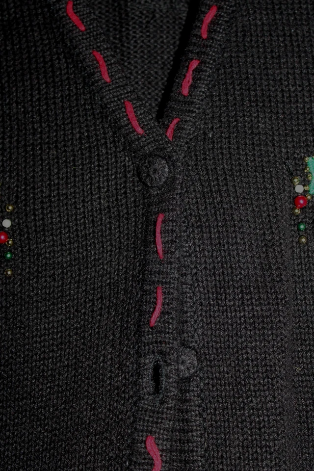 Bobbie Brooks Mujer XL (16-18) Feo Navidad Suéter Chaleco Negro Santa Tree Foto 4 de 4