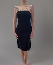 Express Strapless Black Dress 5/6 Floral Embroidery Slits, Elegant Cocktail
