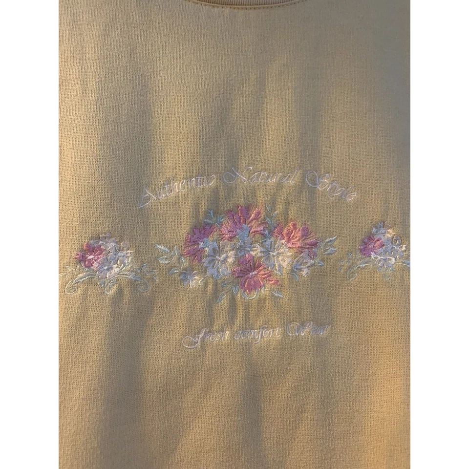 VTG jaclyn smith yellow floral embroidered crewneck “authentic natural style” M - Image 2 of 4