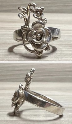 Vintage Designer Hallmarked Sterling Silver Double Rose Vine Band Ring, Size 8.5