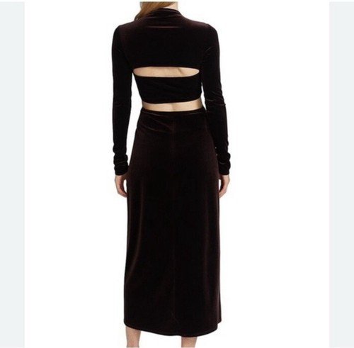 A.L.C. Maeve Cutout Velvet Dress Women 14 Chocolate Brown Midi Long Sleeve - Picture 3 of 13
