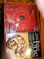 Gourmet du Village Red Ceramic Brie Baker Set with Cranberry and Almond Toppings