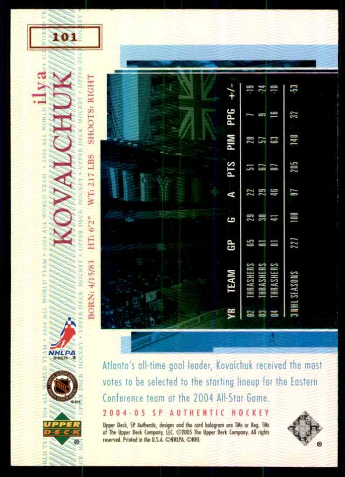 2004-05 SP AUTHENTIC ILYA KOVALCHUK #101 - Image 2 of 2