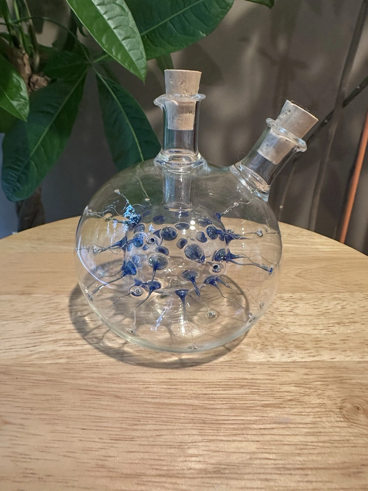 2 in 1 Oil & Vinegar Glass Cruet Decanter Dispenser Sea Urchin Design -Handblown