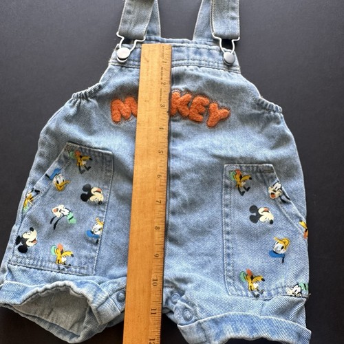 Baby Mickey Disney Denim Overalls Shorts Size 12 Months 100% Cotton Embroidered - Picture 15 of 15