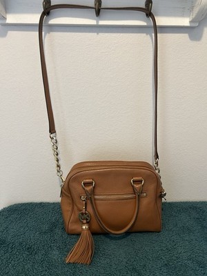 Michael Kors Knox Tassel Satchel Crossbody Leather Bag Brown