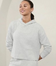 Athleta Coaster Waffle Hoodie Sweatshirt Women s Oatmeal Gray Crewneck Crop sz S