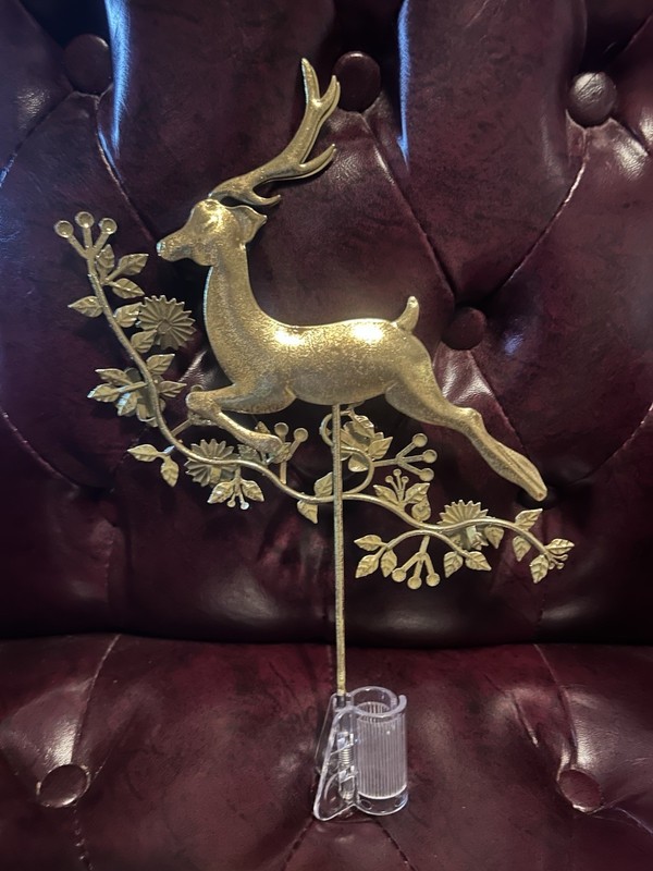 Gold Tone Deer Clip Ornament Vintage Style Christmas Tree Floral Stag