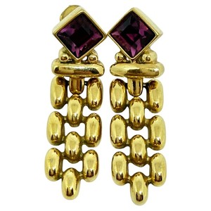 Authentic SWAROVSKI swan signed gold plated amethyst crystal designer 80's clip earrings