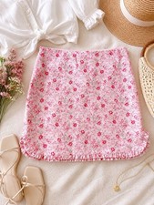 Ralph Lauren Womens Floral Mini Skirt Pink Cottagecore Ruffle Hem Size 8