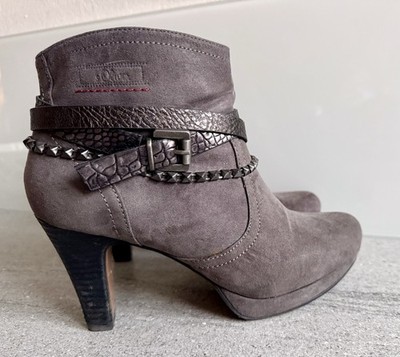 Schicke Stiefeletten Pumps v. S. OLIVER Ankle Boots grau Velour Schmuck Gr. 38