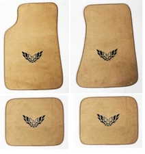 NEW! Carpet Floor Mats Tan 1982-2002 PONTIAC FIREBIRD Embroidered Logo BLK All 4
