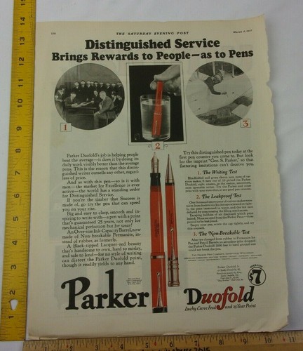 Parker Duofold Flugzeug Füllfederhalter 1928 Anzeige Vintage ORIGINAL Kugelschreiber - Bild 1 von 2