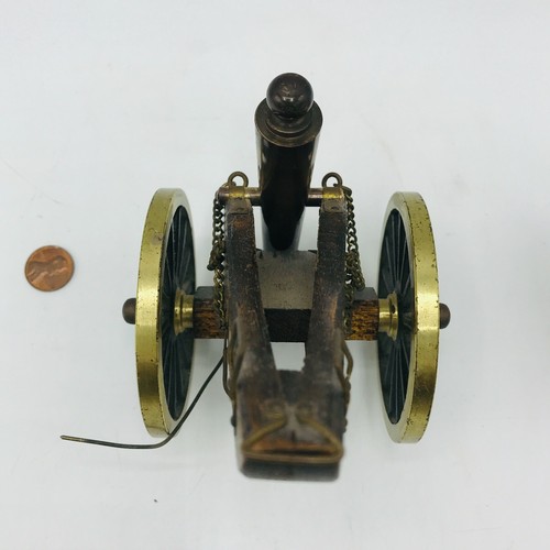 Vintage Solid Brass Cannon Figurine Wood Display Decor - Picture 9 of 9