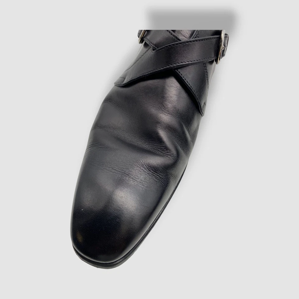 $995 Paul Stuart Para hombres Negro Galante Correa Cruzada Cuero Mocasines Zapatos Talla 9 Foto 4 de 4