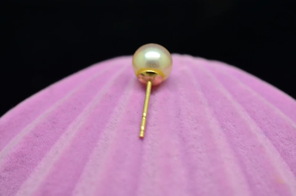 14K Yellow Gold 6.5mm Natural White Pearl Single Stud Earring -just one - Image 3 of 3