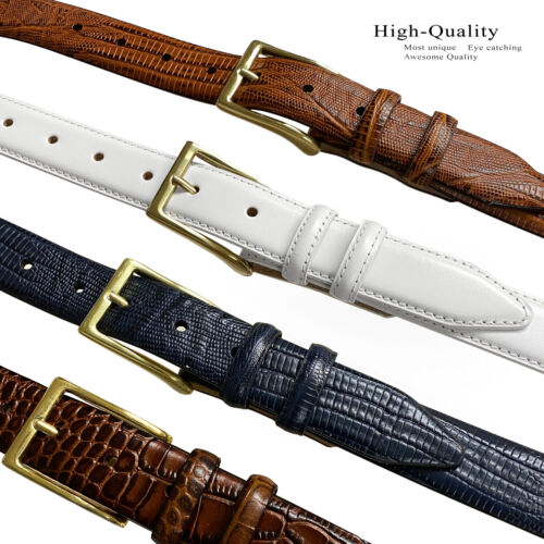 Men's Leather Belt Genuine Leather Italian Calfskin Dress Belt 1-1/8"(30mm) Wide - Afbeelding 1 van 11