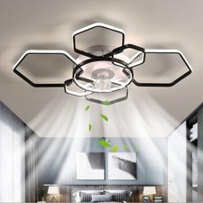LED Ceiling Fan Light Dimmable Living Room Chandelier Lamp With Remote Control