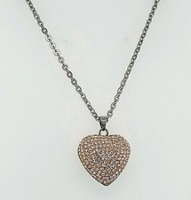 925 Sterling Silver pink cubic zirconia heart necklace 18" chain