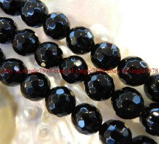 Faceted 10mm Black Agate Onyx Round Gemstone Loose Beads 15" Strand AAA