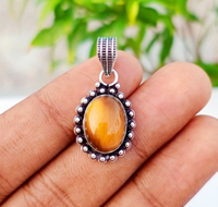 NatüRlich Tigerauge Edelstein AnhäNger 925 Sterlingsilber Schmuck Handarbeit