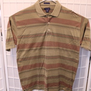 Alan-Flusser-Polo-Shirt-Men-039-s-Size-Large-Short-Sleeve-Brown-Striped