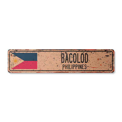 BACOLOD PHILIPPINES Vintage Street Sign Filipino flag city country road rustic