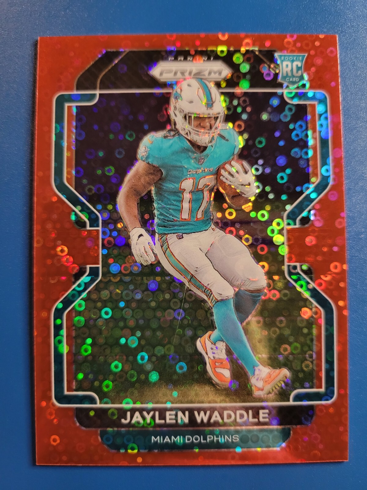 Jaylen Waddle 2021 PANINI PRIZM HYBRID RED DISCO ROOKIE RC #D /50 MIAMI DOLPHINS