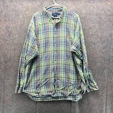 Ralph Lauren Shirt Men XXL Green Blue Casual Button Down Plaid Vintage Blake