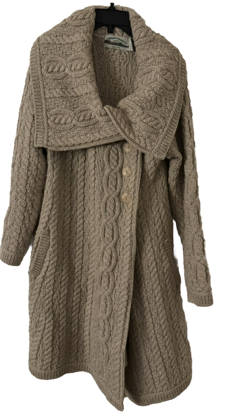 ARAN CRAFTS IRISH 100% MERINO WOOL ASYMMETRIC SWEATER COAT O