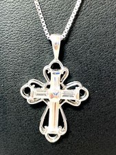 White Cubic Zirconia Sterling Silver Cross Pendant With Chain