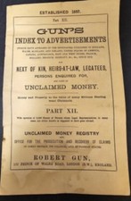 1857 Gun's Index To Advertisements Unclaimed Money Pamphlet